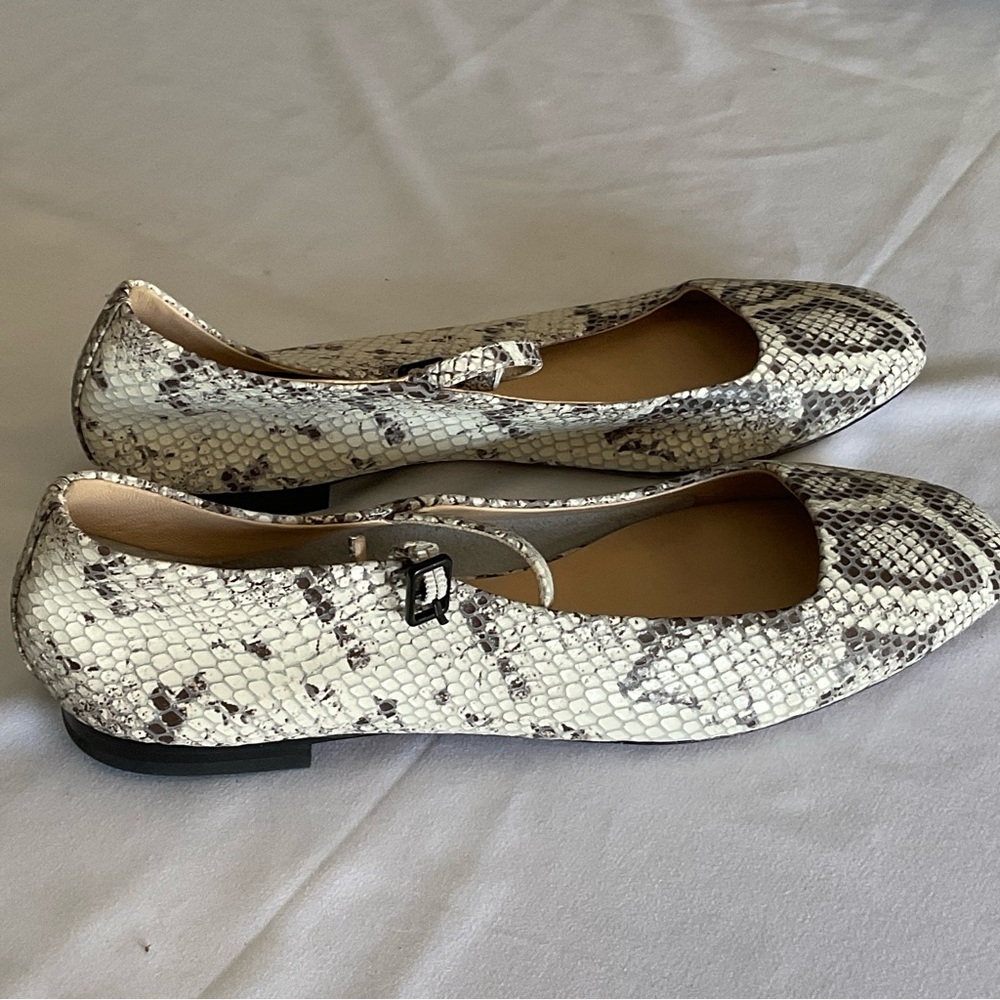 L'AGENCE Snakeskin-Print Leather Mary Jane Flats sz 6